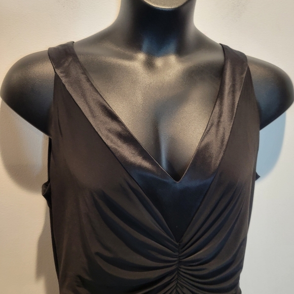 Talbots Size 18 Black Sleeveless Formal Maxi Dress Ruched Front - Picture 3 of 7